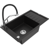 Mexen Elias granite sink 1-bowl with drainer and Duo kitchen tap, black - 6511-77-671701-07