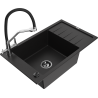 Mexen Elias 1-Bowl Granite Sink with Drainer and Duo Kitchen Faucet, Black - 6511-77-671701-07-B