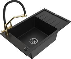 Mexen Elias 1-bowl granite kitchen sink with drainer and Duo kitchen faucet, black - 6511-77-671701-57-B