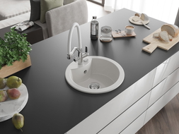 Mexen Diego 1-Bowl Granite Sink with Duo Kitchen Faucet, White - 6512-20-671701-02