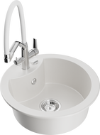 Mexen Diego 1-bowl granite sink with Duo kitchen tap, white - 6512-20-671701-02