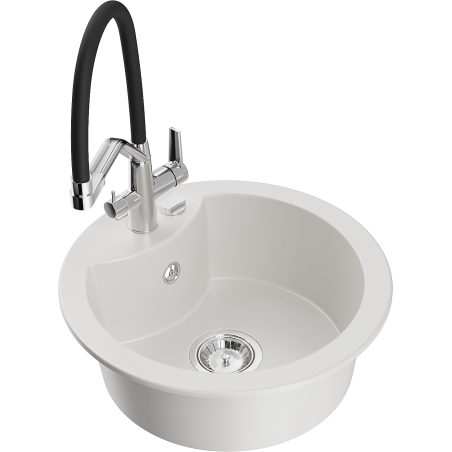 Mexen Diego 1-bowl granite kitchen sink with Duo kitchen faucet, white - 6512-20-671701-07