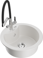 Mexen Diego 1-bowl granite kitchen sink with Duo kitchen faucet, white - 6512-20-671701-07