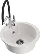 Mexen Diego 1-compartment granite sink with a kitchen mixer tap Duo, white - 6512-20-671701-07-B