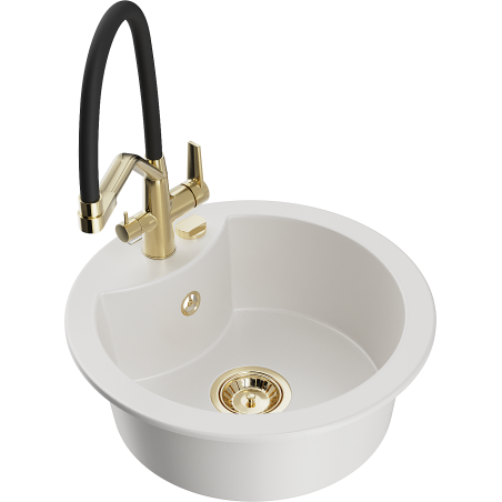 Mexen Diego 1-bowl granite sink with Duo kitchen faucet, white - 6512-20-671701-57-G