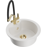 Mexen Diego 1-bowl granite sink with Duo kitchen faucet, white - 6512-20-671701-57-G