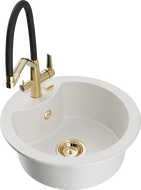 Mexen Diego 1-bowl granite sink with Duo kitchen faucet, white - 6512-20-671701-57-G
