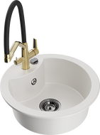 Mexen Diego 1-bowl granite sink with Duo kitchen faucet, white - 6512-20-671701-57-B