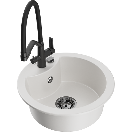Mexen Diego 1-compartment granite sink with a kitchen mixer tap Duo, white - 6512-20-671701-70-B