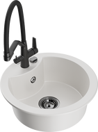 Mexen Diego granite kitchen sink 1-bowl with Duo kitchen faucet, white - 6512-20-671701-70-B