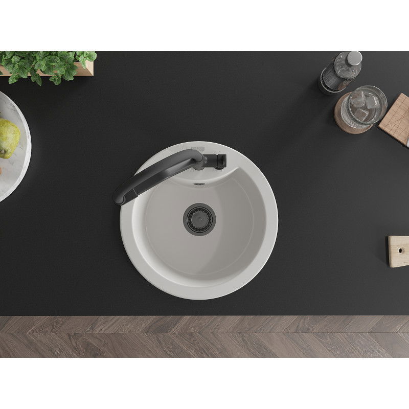 Mexen Diego 1-bowl granite sink with Duo kitchen tap, white - 6512-20-671701-70-B