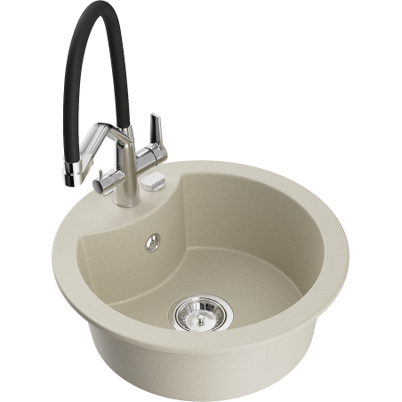Mexen Diego 1-Bowl Granite Kitchen Sink with Duo Faucet, Beige - 6512-69-671701-07