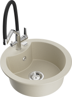 Mexen Diego 1-Bowl Granite Kitchen Sink with Duo Faucet, Beige - 6512-69-671701-07