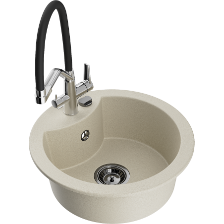 Mexen Diego granite sink 1-bowl with Duo kitchen tap, beige - 6512-69-671701-07-B