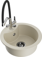 Mexen Diego granite single-bowl sink with Duo kitchen faucet, beige - 6512-69-671701-07-B