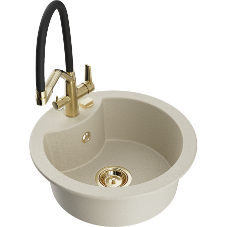 Mexen Diego 1-bowl granite sink with Duo kitchen faucet, beige - 6512-69-671701-57-G