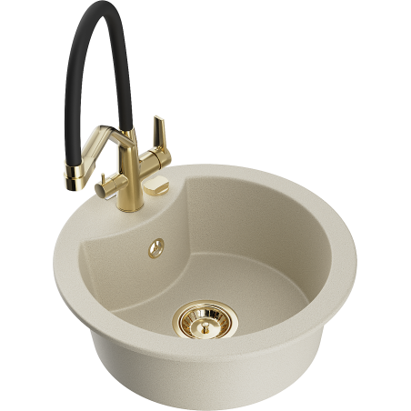 Mexen Diego single-bowl granite sink with Duo kitchen tap, beige - 6512-69-671701-57-G