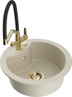 Mexen Diego granite kitchen sink 1-bowl with Duo faucet, beige - 6512-69-671701-57-G