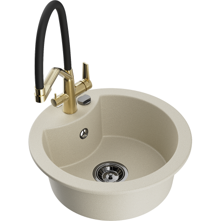 Mexen Diego 1-bowl granite sink with Duo kitchen faucet, beige - 6512-69-671701-57-B