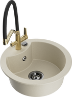 Mexen Diego granite sink 1-bowl with Duo kitchen faucet, beige - 6512-69-671701-57-B