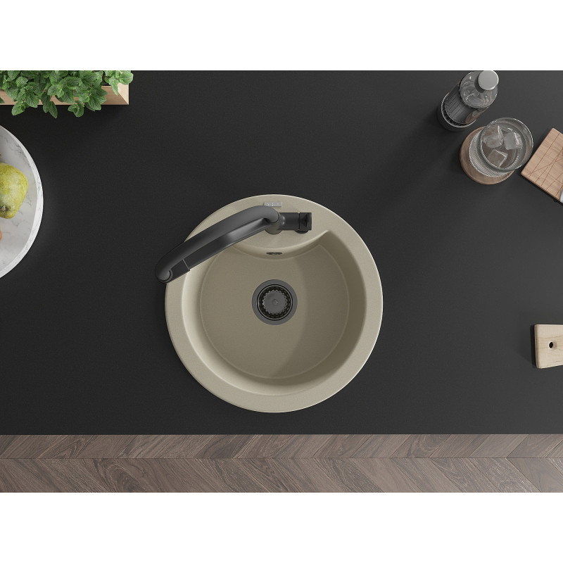 Mexen Diego 1-bowl granite sink with Duo kitchen faucet, beige - 6512-69-671701-70-B