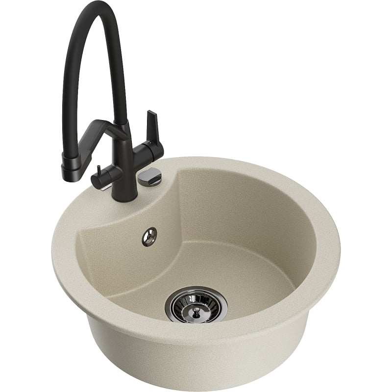Mexen Diego 1-bowl granite sink with Duo kitchen faucet, beige - 6512-69-671701-70-B