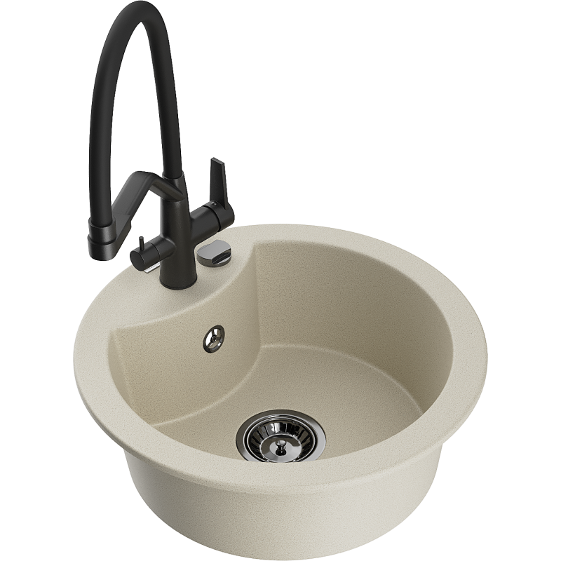 Mexen Diego single-bowl granite sink with Duo kitchen tap, beige - 6512-69-671701-70-B