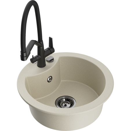 Mexen Diego 1-bowl granite sink with Duo kitchen faucet, beige - 6512-69-671701-70-B
