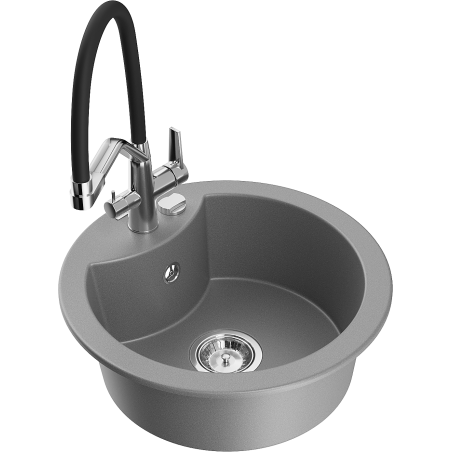 Mexen Diego 1-bowl granite sink with Duo kitchen tap, grey - 6512-71-671701-07