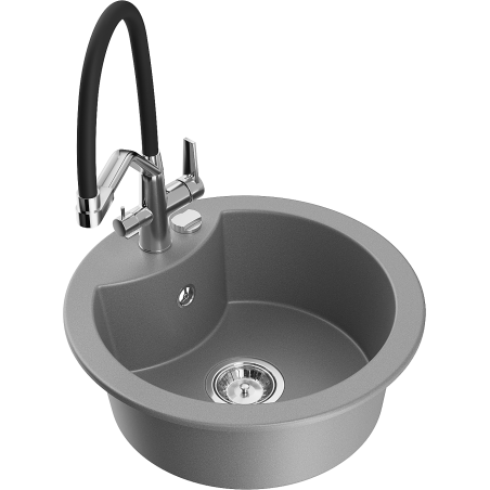 Mexen Diego 1-compartment granite sink with a kitchen mixer tap Duo, grey - 6512-71-671701-07