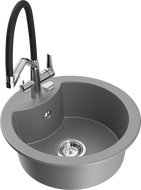 Mexen Diego 1-compartment granite sink with a kitchen mixer tap Duo, grey - 6512-71-671701-07