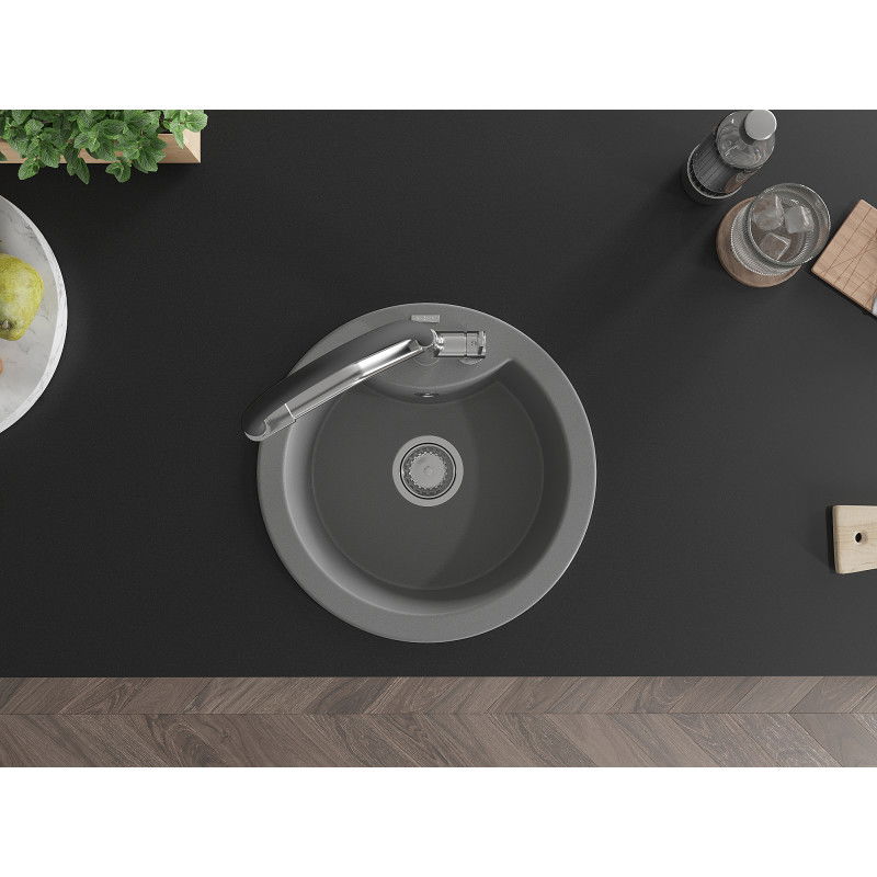 Mexen Diego 1-bowl granite sink with Duo kitchen tap, grey - 6512-71-671701-07