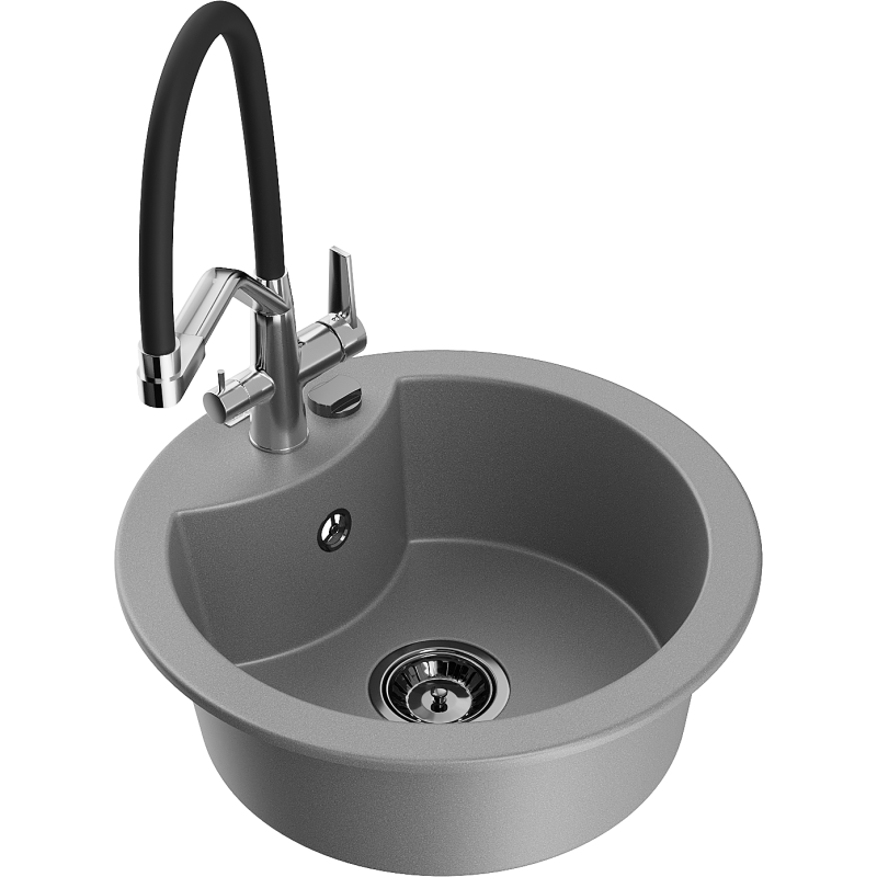 Mexen Diego 1-bowl granite kitchen sink with Duo tap, grey - 6512-71-671701-07-B