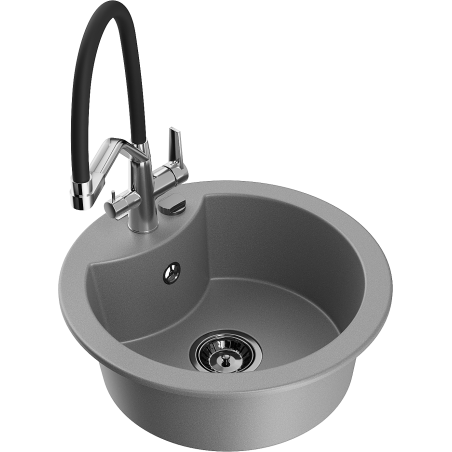 Mexen Diego 1-bowl granite kitchen sink with Duo kitchen faucet, gray - 6512-71-671701-07-B
