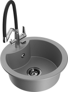 Mexen Diego single-bowl granite sink with Duo kitchen faucet, gray - 6512-71-671701-07-B