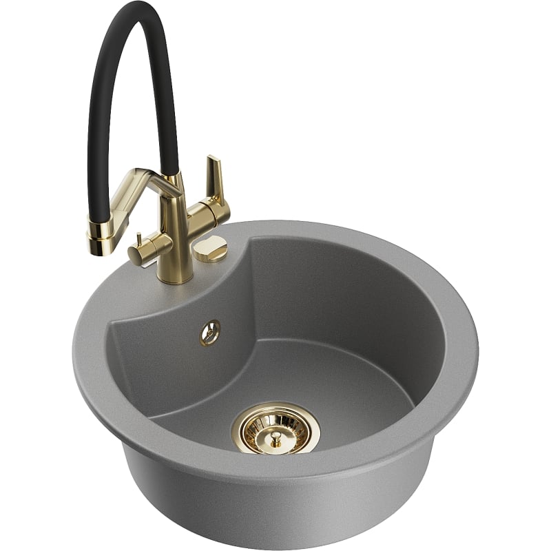 Mexen Diego 1-bowl granite sink with Duo kitchen faucet, gray - 6512-71-671701-57-G
