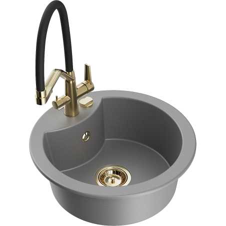 Mexen Diego 1-bowl granite kitchen sink with Duo tap, grey - 6512-71-671701-57-G