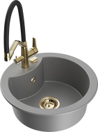 Mexen Diego 1-compartment granite sink with a kitchen mixer tap Duo, grey - 6512-71-671701-57-G