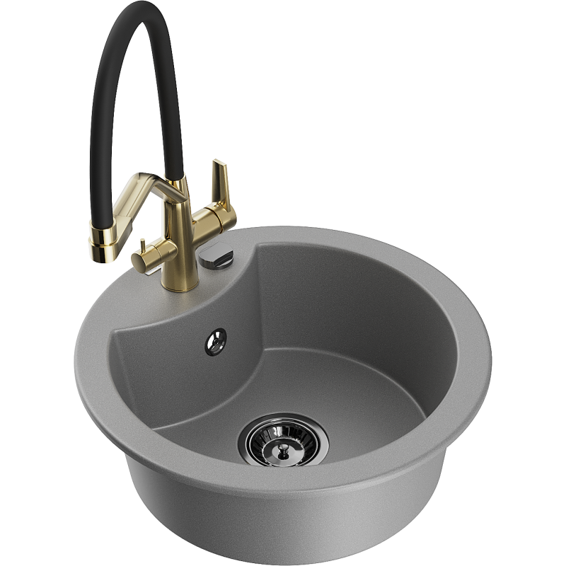 Mexen Diego 1-bowl Granite Sink with Duo Kitchen Tap, Grey - 6512-71-671701-57-B