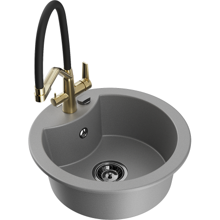 Mexen Diego 1-bowl Granite Sink with Duo Kitchen Tap, Grey - 6512-71-671701-57-B