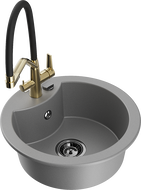 Mexen Diego granite kitchen sink 1-bowl with Duo kitchen faucet, gray - 6512-71-671701-57-B