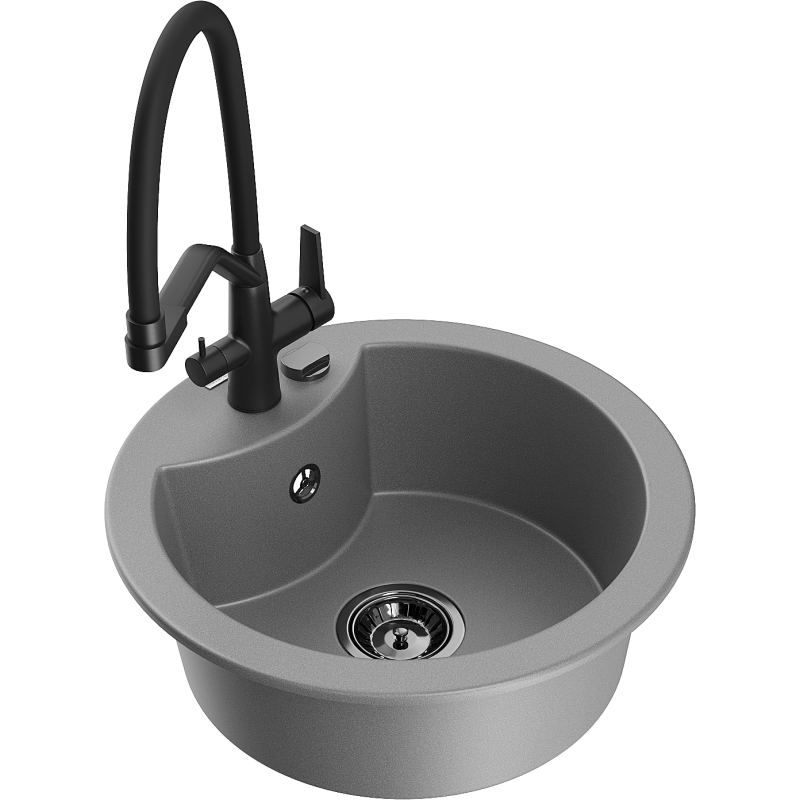 Mexen Diego 1-bowl granite sink with Duo kitchen tap, grey - 6512-71-671701-70-B