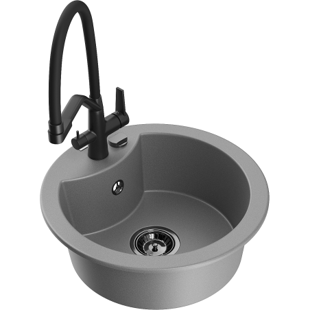 Mexen Diego 1-bowl granite sink with Duo kitchen faucet, gray - 6512-71-671701-70-B