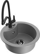 Mexen Diego 1-compartment granite sink with a kitchen mixer tap Duo, grey - 6512-71-671701-70-B