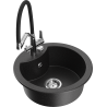 Mexen Diego 1-bowl granite sink with Duo kitchen faucet, black/silver metallic - 6512-73-671701-07