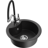 Mexen Diego granite sink single-bowl with Duo kitchen faucet, black/silver metallic - 6512-73-671701-07