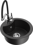 Mexen Diego 1-bowl granite sink with Duo kitchen faucet, black/silver metallic - 6512-73-671701-07