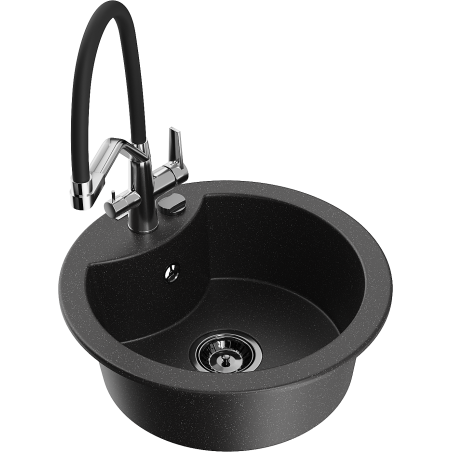 Mexen Diego 1-bowel granite kitchen sink with Duo kitchen tap, black/silver metallic - 6512-73-671701-07-B
