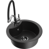 Mexen Diego 1-bowl granite sink with Duo kitchen faucet, black/silver metallic - 6512-73-671701-07-B