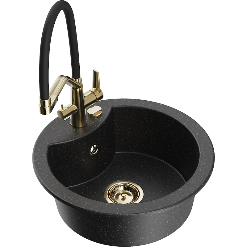 Mexen Diego 1-bowl granite kitchen sink with Duo tap, black/silver metallic - 6512-73-671701-57-G